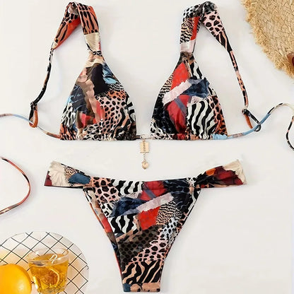Women Bikini Sexy Leopard Print Swimsuit Bathing Suit 2025 Brazilian Swimwear Two Pieces Swimming Suit Halter Swim Wear Beach