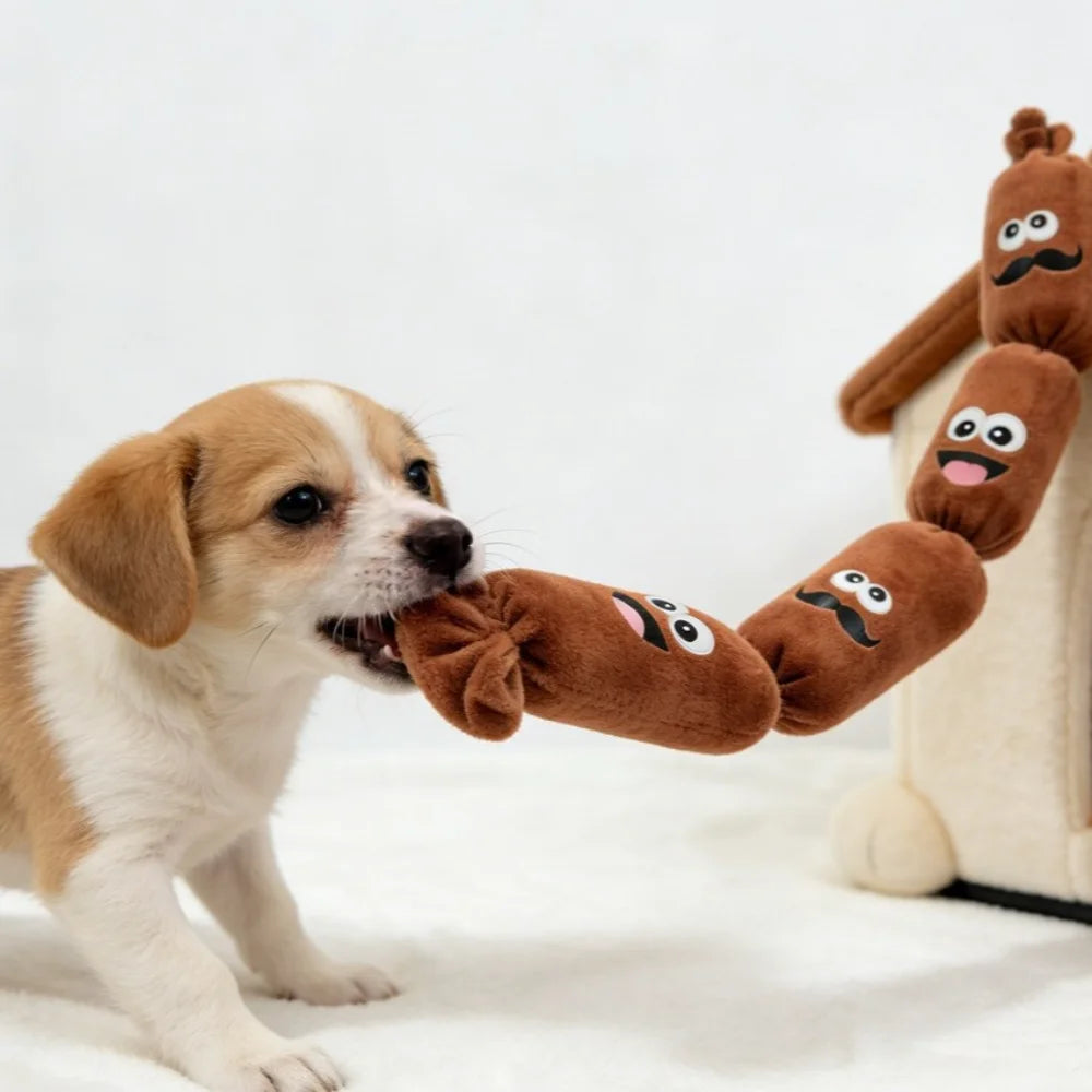 Simulated Sausage Plush Chew Toy for Dogs: Press-to-Squeak with BB Sound, Durable Chew-Resistant & Self-Play Boredom Relief Toy