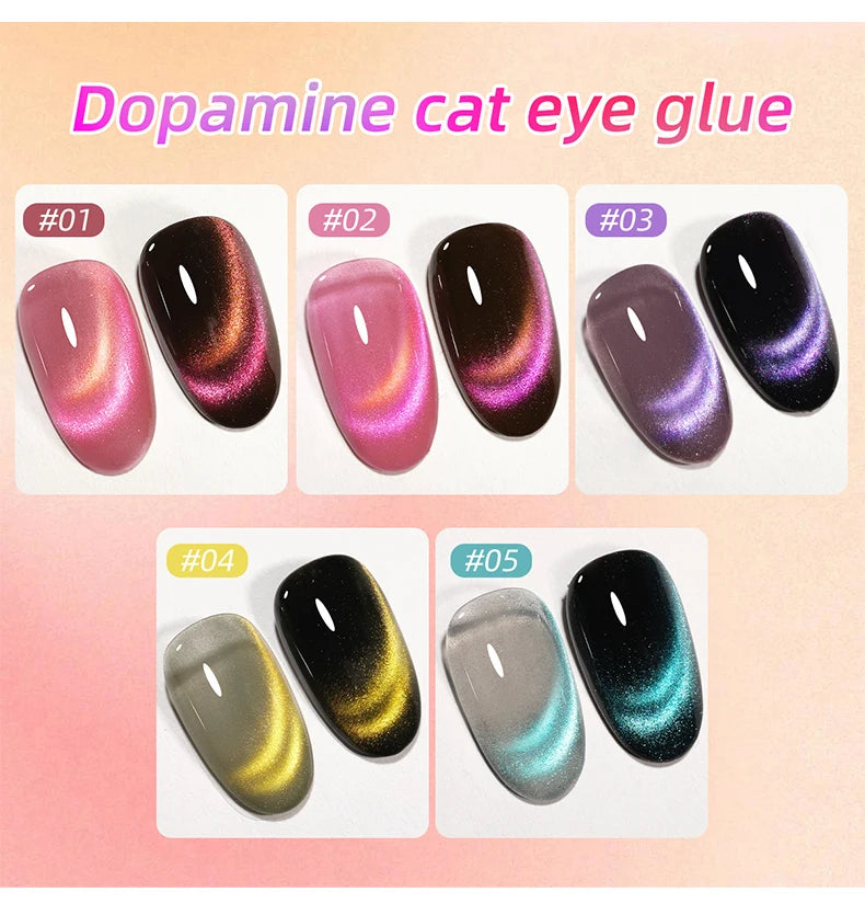 XEIJAYI 15ml 6pcs cat eye Gel Nail Polish set,Sparkling Translucent Effect for Salon, 5Colors cat Eye with Black color Quality