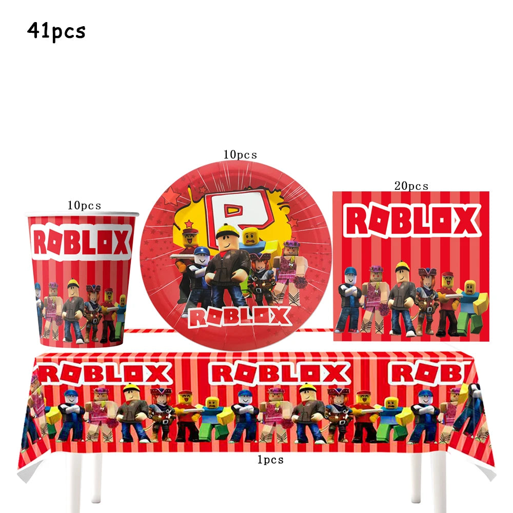 Robot Boy Happy Birthday Decoration Tableware Set Roblox Paper Tablecloth Plate Cup Cake Balloon Baby Shower Game Party Supplies