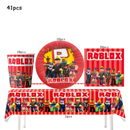 Robot Boy Happy Birthday Decoration Tableware Set Roblox Paper Tablecloth Plate Cup Cake Balloon Baby Shower Game Party Supplies
