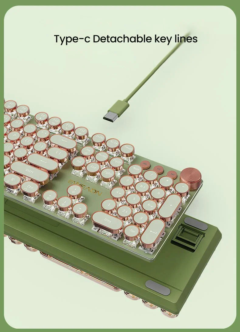 EWEADN V20 Mechanical Keyboard Wired Cute 104 Keys Round Keycaps Gaming Keyboard Retro Punk White Backlit Office Computer Mute