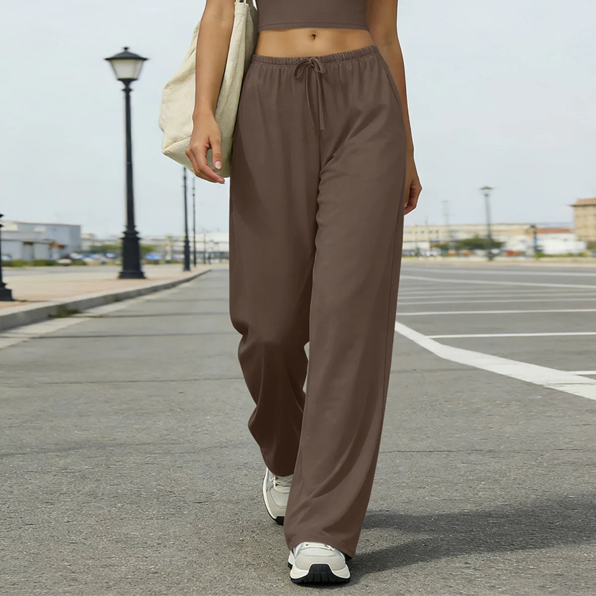 Wide Leg Flared Leggings Women's Fitness Running Pants Drawstring Sports Tights Woman Leisure Nude-Feel Workout Joggers Trouser