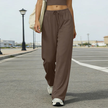 Wide Leg Flared Leggings Women's Fitness Running Pants Drawstring Sports Tights Woman Leisure Nude-Feel Workout Joggers Trouser