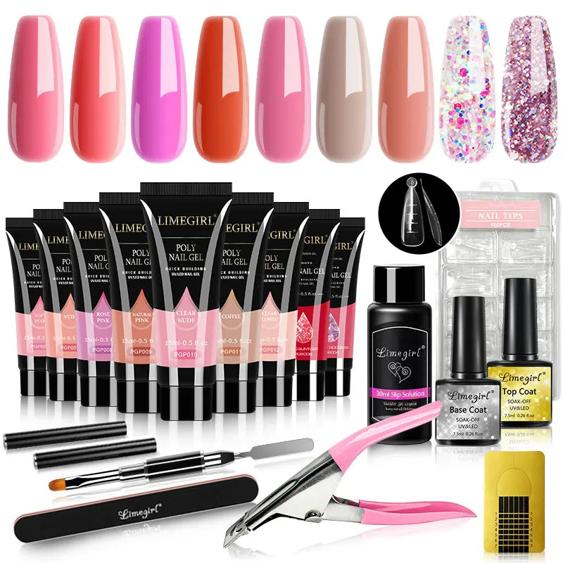 LIMEGIRL Set Poly Nail Gel for Extension Gel Set Manicure Acryl Gel Varnish Set 15ML Acrylic Liquid Nail Art Nail Kit UV Gel Kit