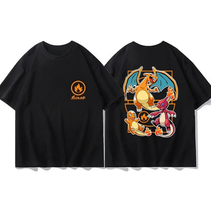 Pokémon Joint Peripheral Products Short Sleeve T-Shirt Gengar Psyduck Mewtwo Printed Men's Boys and Girls Summer New Fashion Top