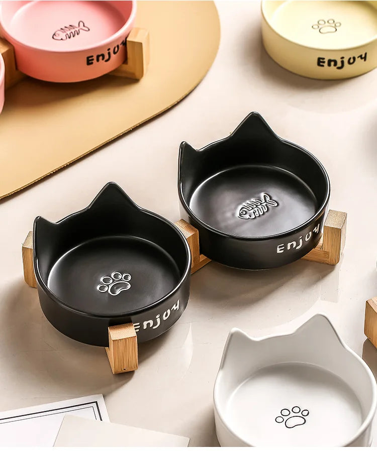 Cat Bowl Black Ceramic Dog Bowl Black Bowl Cat Food Bowl Dog Bowl Dog Drinking WaterCatFood Bowl Pet Water Bowl Anti-overturning