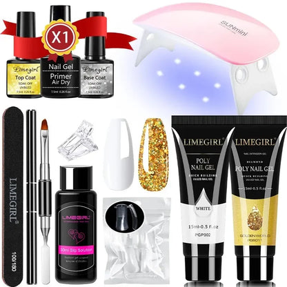 LIMEGIRL Nail Extension Gel Set With UV LED Lamp Quick Extend Mold Nail Kit Gel Set Vernis Semi Permanent For Manicure Set