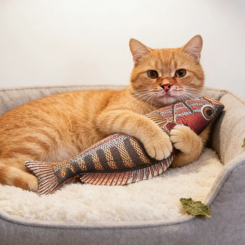 Pet Chew-Resistant Plush Interactive Toy with Sound, Cartoon Fish Shape, Suitable for Large, Medium, and Small Pets Like Cats and Dogs, Double-Layer Fabric, Built-In Airbag
