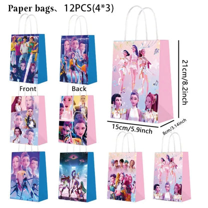 Hunters K-Pop Idol Party Favor Bags: 12-Piece Sealable Gift Bag Set with Stickers