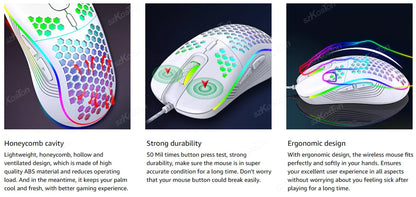 Honeycomb Wired Gaming Mouse RGB Backlight 7200 Adjustable DPI Ergonomic USB Computer Mice for Windows PC & Laptop Gamers