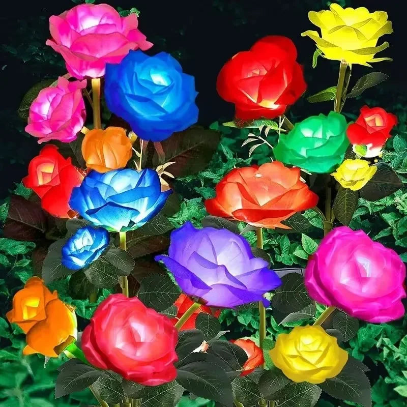 5 Heads Rose Lawn Lamp Solar Lights Outdoor Decorative Solar Garden Lights for Yard Patio Garden Wedding Decor Fairy Lights
