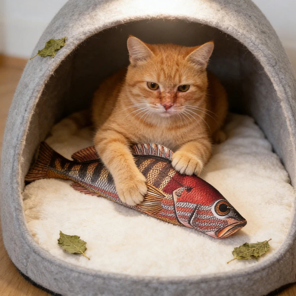 Pet Chew-Resistant Plush Interactive Toy with Sound, Cartoon Fish Shape, Suitable for Large, Medium, and Small Pets Like Cats and Dogs, Double-Layer Fabric, Built-In Airbag