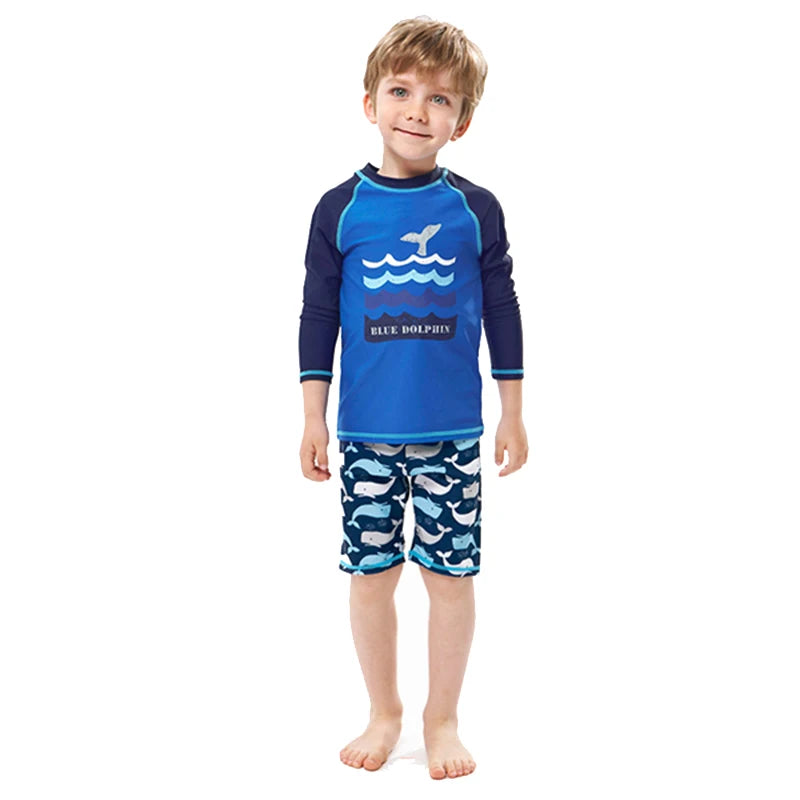 Kids' Long Sleeve Swimsuit Set: 2-Piece Rash Guard & Shorts for Toddlers and Children
