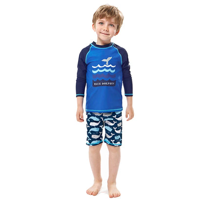 Kids' Long Sleeve Swimsuit Set: 2-Piece Rash Guard & Shorts for Toddlers and Children