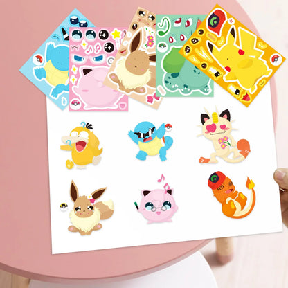 16Sheets Pokemon Puzzle Make a Face Stickers Pikachu Diy Cartoon Decal Assemble Jigsaw Children Gift Toy Party Favors for Kids