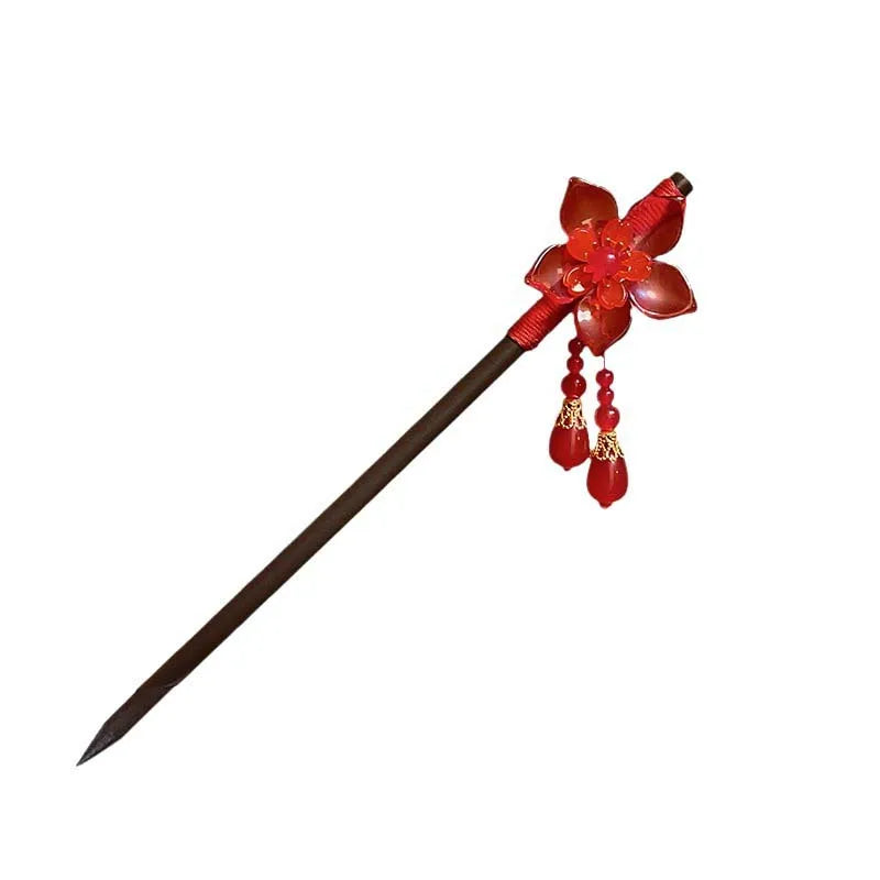 Retro Red Flower Hair Stick.