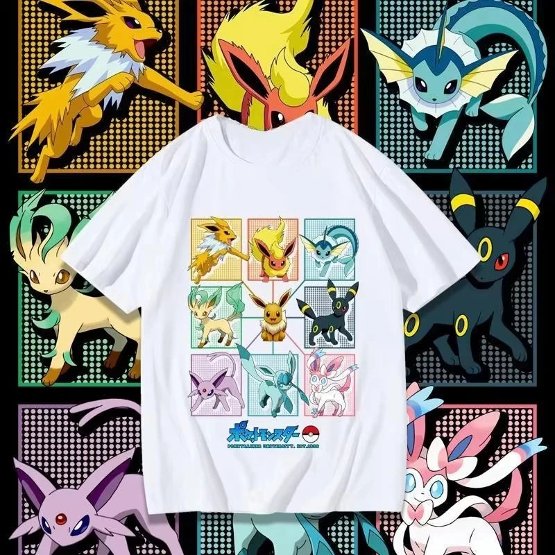 Pokémon Cartoon Eevee Cherry Blossom T-shirt Summer New Men and Women  Loose Fashionable Casual Harajuku Short Sleeved Top