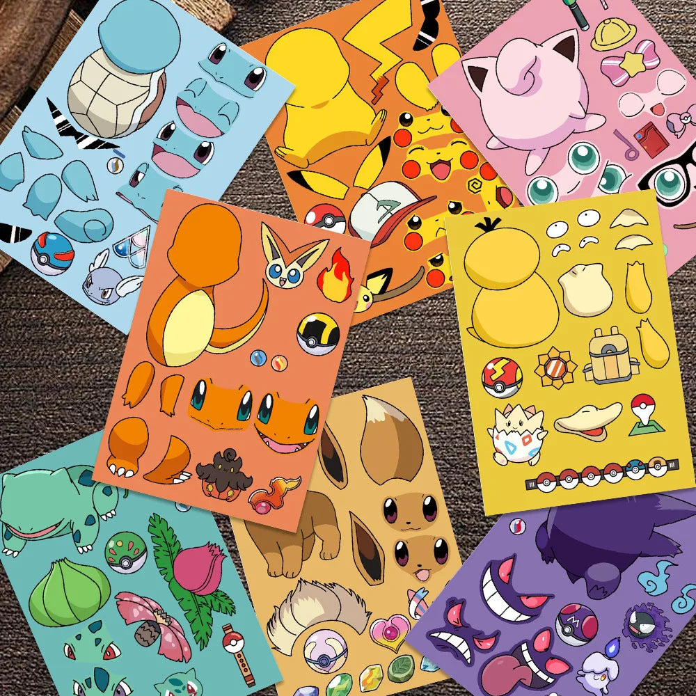 Pokemon DIY Puzzle Sticker Birthday Decoration Pikachu Make A Face Stickers Pokemon Sticker Kids Toys Boys Gifts Party Supplies