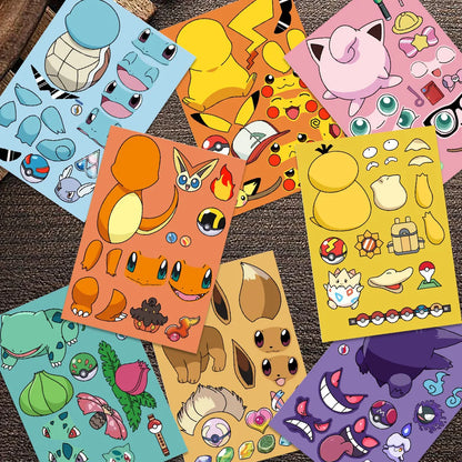 Pokemon DIY Puzzle Sticker Birthday Decoration Pikachu Make A Face Stickers Pokemon Sticker Kids Toys Boys Gifts Party Supplies