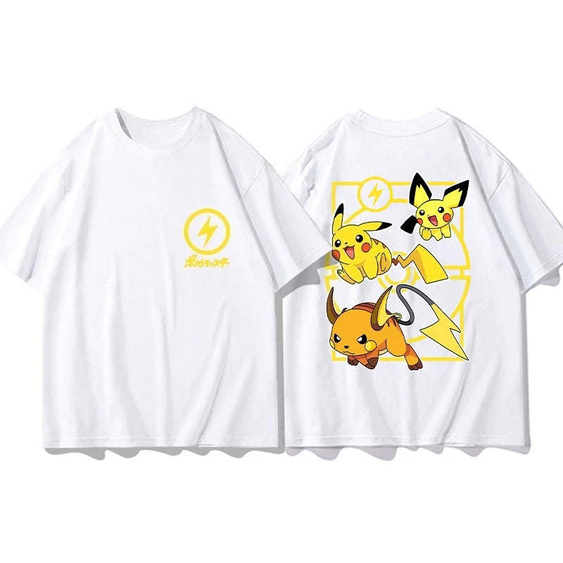 Pokémon Joint Peripheral Products Short Sleeve T-Shirt Gengar Psyduck Mewtwo Printed Men's Boys and Girls Summer New Fashion Top