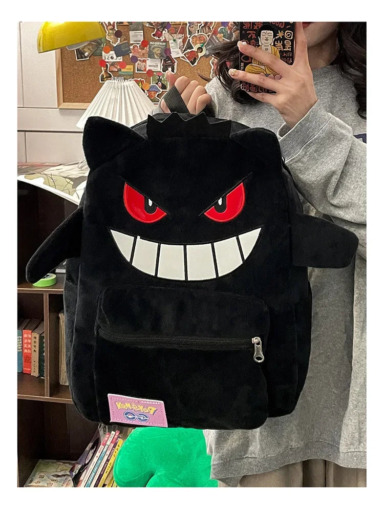 Gengar Plush Backpack  Anime Pokemon School Bag Large Capacity Soft Stuffed Animal Shoulder Bag for Boys Girls Birthday Gift