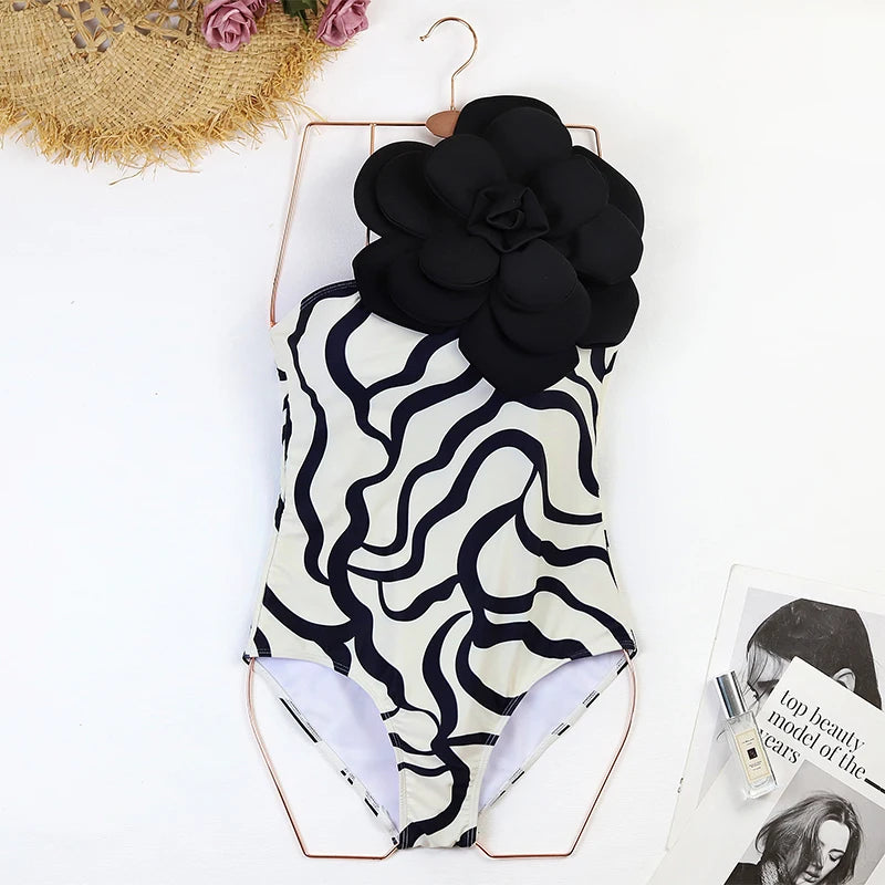 2024 Sexy Women's Swimsuit with Skirt One-Piece Swimwear Vintage Ruffle V Neck Cover Up Bikinis Set Beachwear Bathing Suit