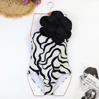 2024 Sexy Women's Swimsuit with Skirt One-Piece Swimwear Vintage Ruffle V Neck Cover Up Bikinis Set Beachwear Bathing Suit