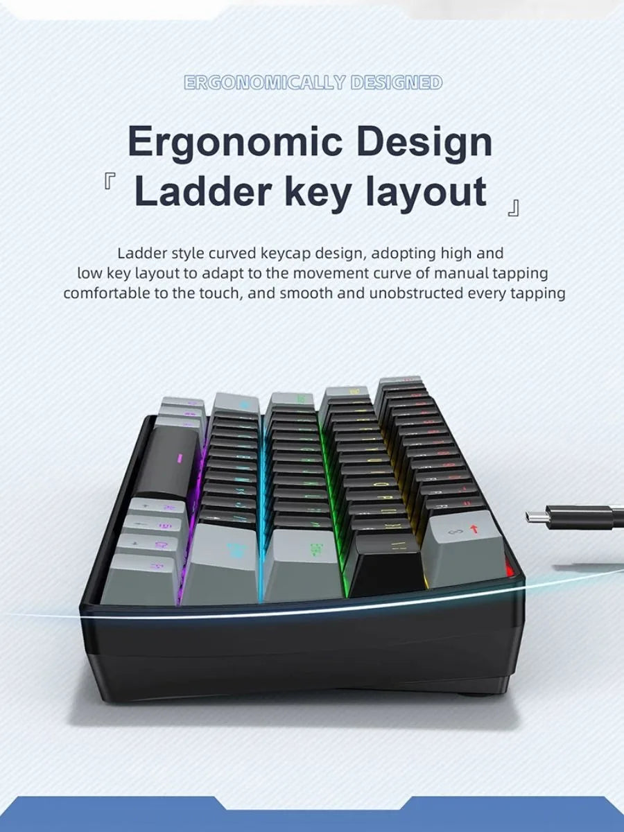 APAYADO K61 Wired Mechanical Keyboard - 60% Compact (61 Keys), RGB Backlit, Portable Design, Phantom Switches, for Gaming