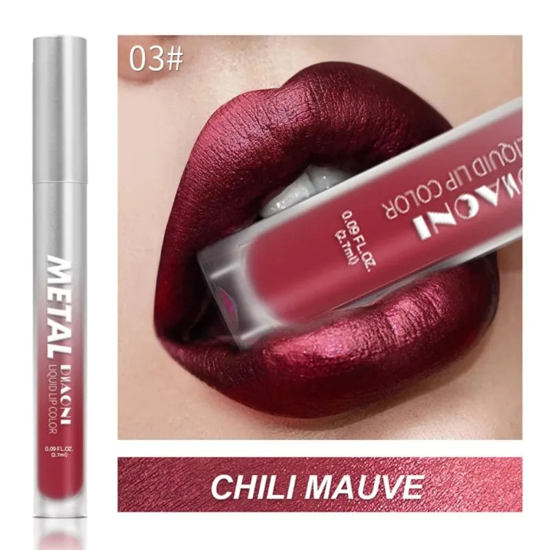 12 Colors Glitter Metallic Liquid Lipstick Pearlescent Waterproof Shiny Lip Gloss Non-stick Cup Long Lasting Shimmer Lips Makeup