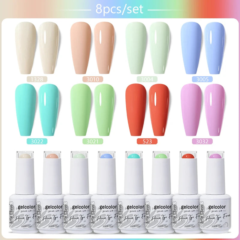 Arte Clavo 8Pcs/Set Gel Nail Polish Set 15ml Colorful Semi Permanent For Manicure Varnish Soak Off UV LED Nail Art Gel Kits