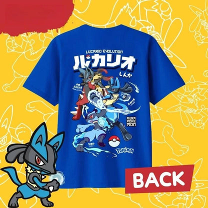2025 Summer Pokémon Anime LUCARIO 100% Pure Cotton Printed T-shirt Men Harajuku Loose Casual Versatile Short-sleeved Loose Y2k