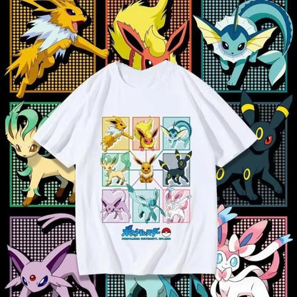 Pokémon Cartoon Eevee Cherry Blossom T-shirt Summer New Men and Women  Loose Fashionable Casual Harajuku Short Sleeved Top