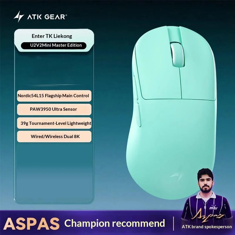 ATK Blazing Sky U2V2 Lightweight Gaming Mouse 39g 3 Mode Wireless with Paw3950 8000Hz Paw3395 for FPS Gamers PC Accessories