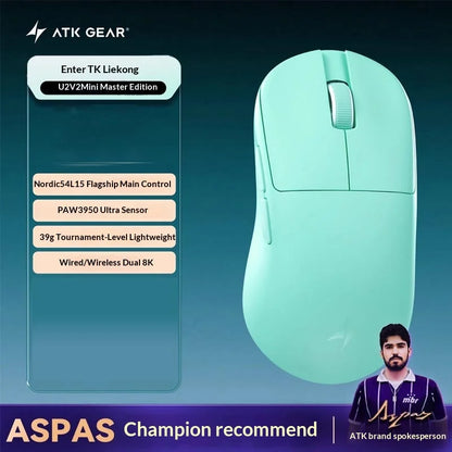 ATK Blazing Sky U2V2 Lightweight Gaming Mouse 39g 3 Mode Wireless with Paw3950 8000Hz Paw3395 for FPS Gamers PC Accessories