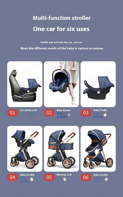 Luxury Baby Stroller 3 in 1 High Landscape Baby Cart Can Sit Can Lie Portable Pushchair Baby Cradel Infant Carrier