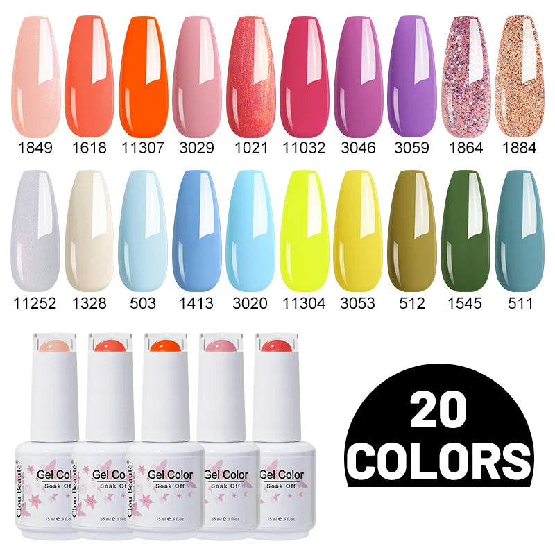 Clou Beaute 10/12/20/24pcs Gel Nail Polish Set Color 15ml White Glass Bottle Nail Art Kit Semi Permanent Gellack Nail Varnish