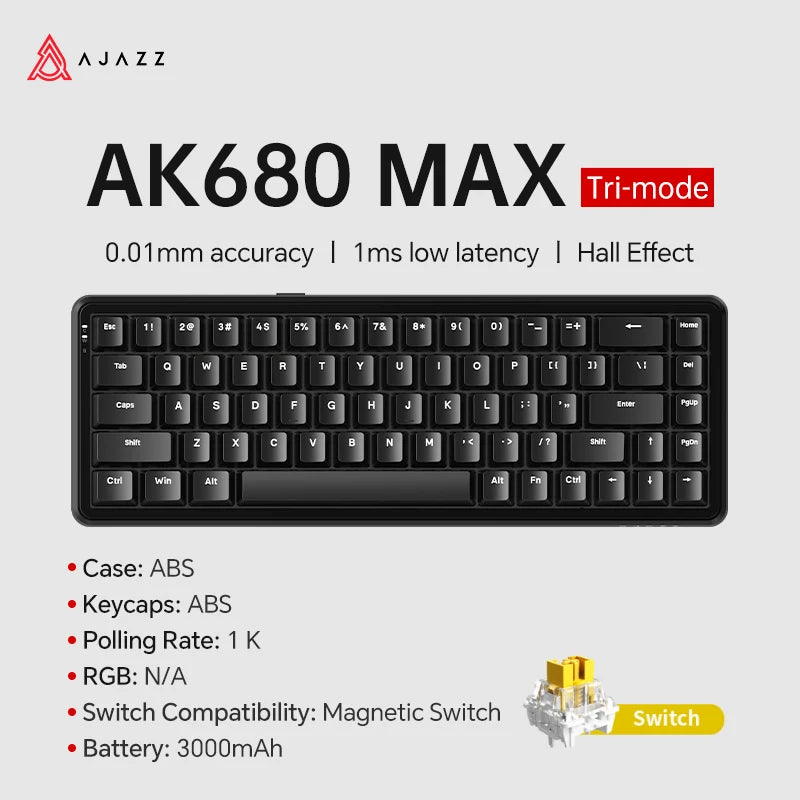 AJAZZ AK680 MAX/V2 Mechanical Keyboard HE Hall Effect Switch 60% 8k/1K RGB Wired/Wireless Gaming Rapid Trigger Magnetic Keyboard