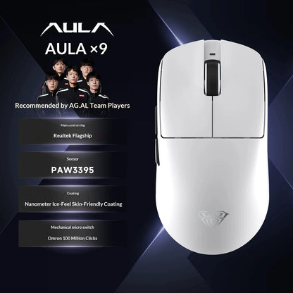 AULA X9 Max Ultra Gaming Mouse Wireless Tri Mode Dual 8KHz 500mAh PAW3950 Lightweight Ergonomic Esports Mouse Gaming Accessories