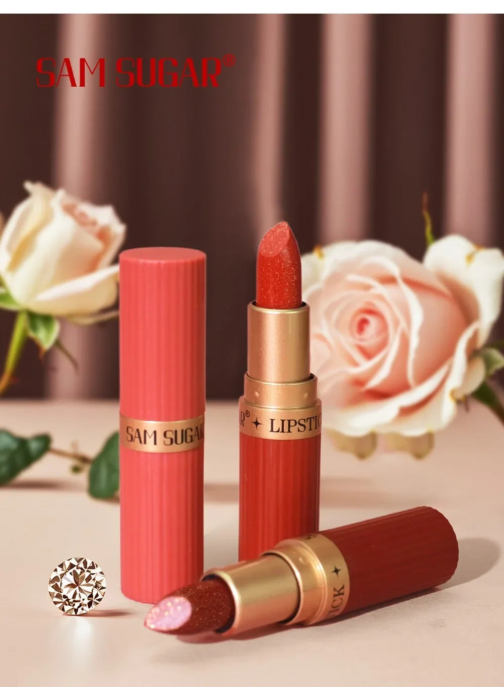 Diamond Glitter Lipstick Moisturizing Lasting Pink Sparkling Waterproof Lip Gloss Metallic Sexy Lipstick Lip Tint Lips Makeup
