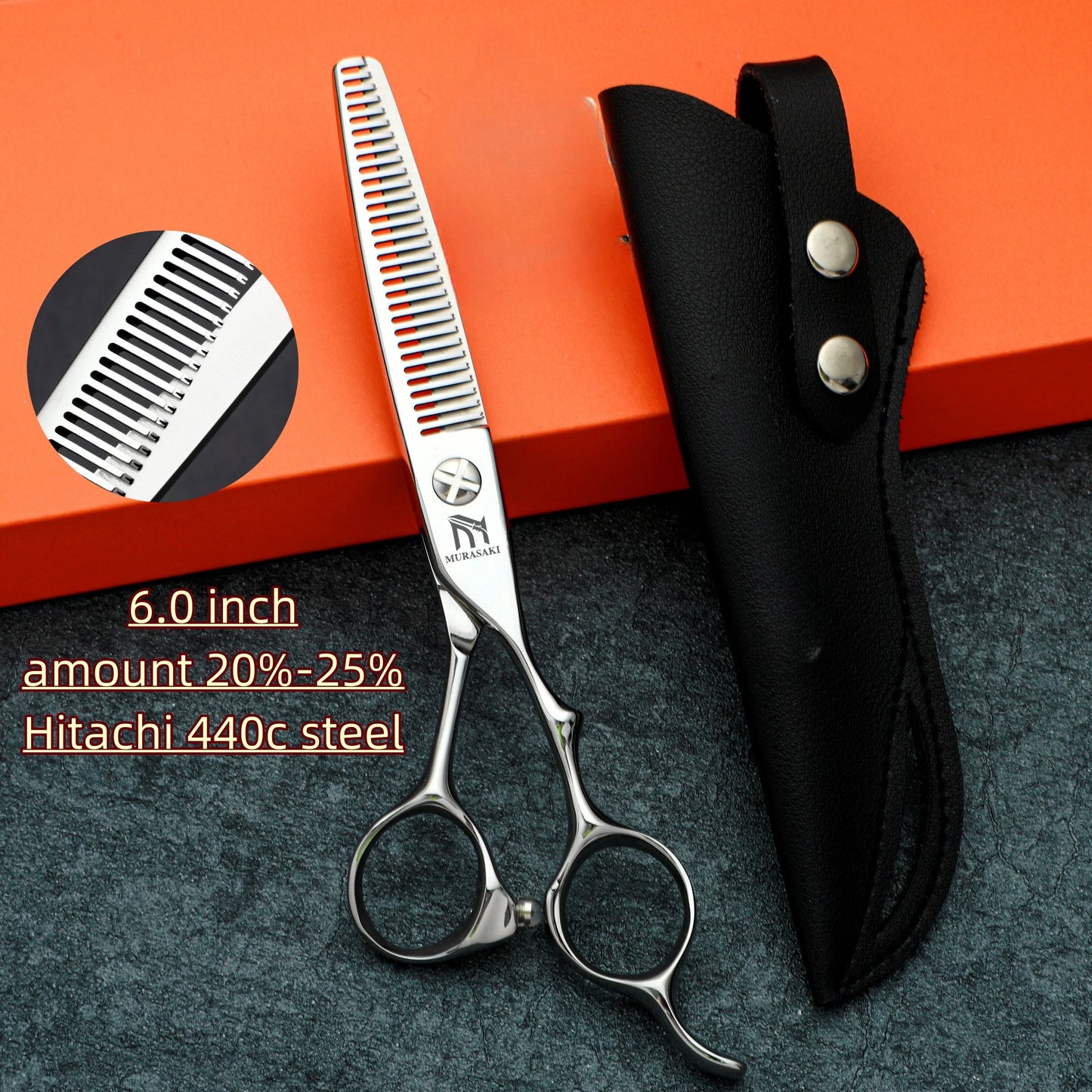 MURASAKI 6.0 inchhair thinning scissors，Professional Barber Accessories，Made by Hitachi 440C Steel，High-end Hair Cutting Tools