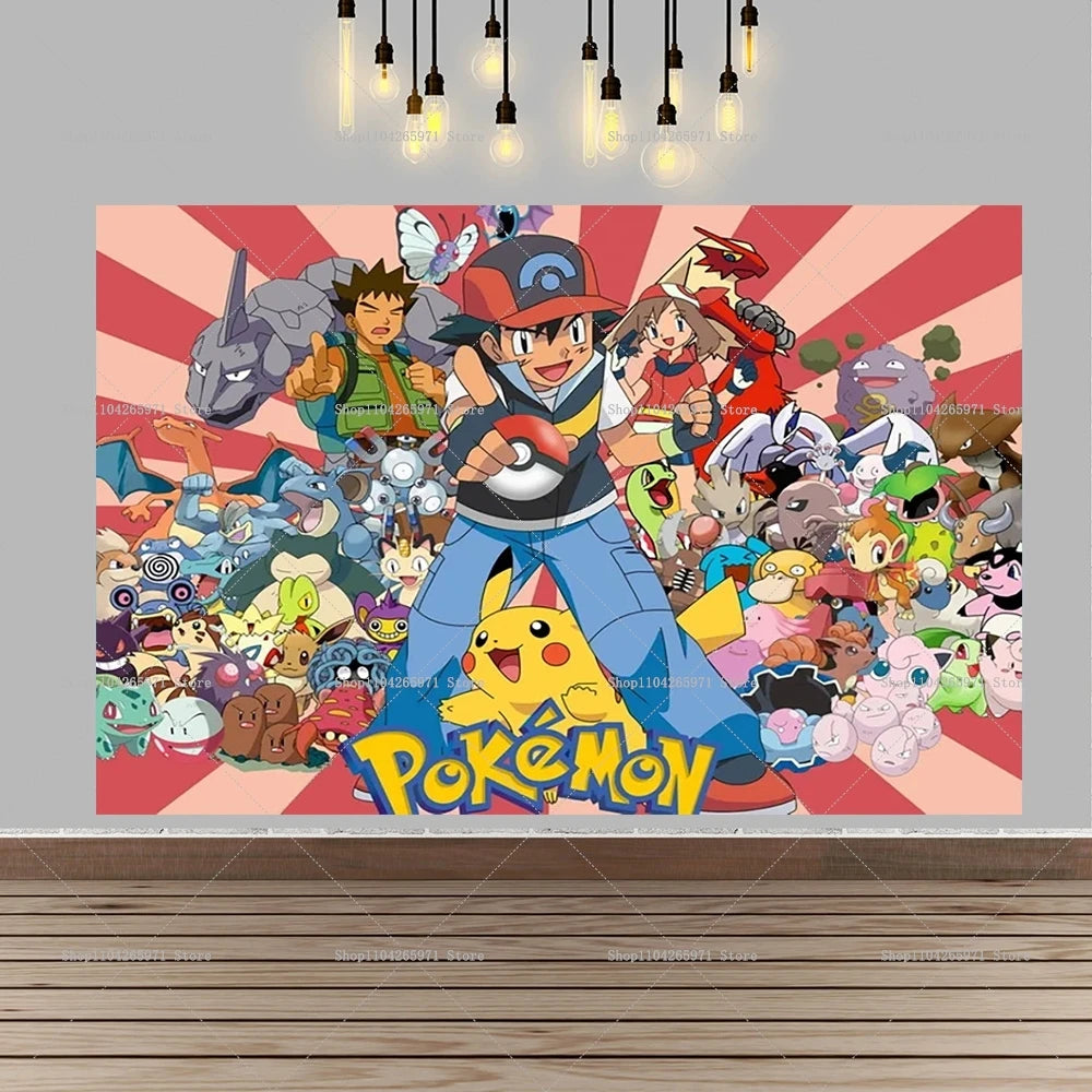 Pokemon Pikachu Backdrop Banner Cartoon Pocket Monster Theme Kids Birthday Party Decor Photography Photo Background Supplies