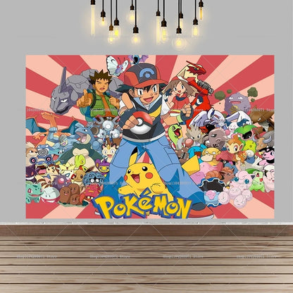 Pokemon Pikachu Backdrop Banner Cartoon Pocket Monster Theme Kids Birthday Party Decor Photography Photo Background Supplies