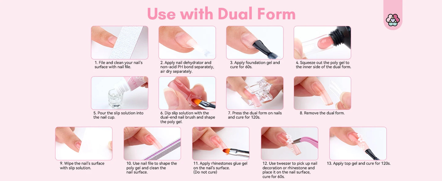 Saviland 7 Colors All In One Poly Gel Kit with UV Light Nail Drill Slip Solution for Nail Extension Home Salon DIY