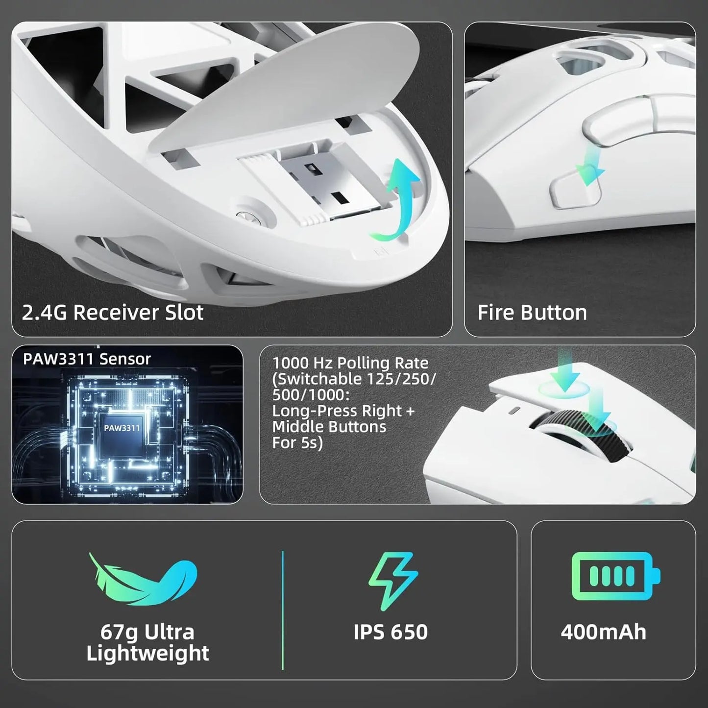 AULA SC620 Gaming Mouse Wired/Bluetooth/2.4G Light Weight Mouse Gamer PAW3311 Adjustable 12,000 DPI Life PC Gaming Accessories