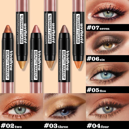 VividVeu 6 Colors Shimmer Earth Tone Eyeshadow Stick Set, Long-Lasting Cream Metallic Eye Shadow Pencil.