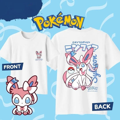 2025 Summer Pokémon Anime SYLVEON 100% Pure Cotton Printed T-shirt Men Harajuku Loose Casual Versatile Short-sleeved Loose Y2k