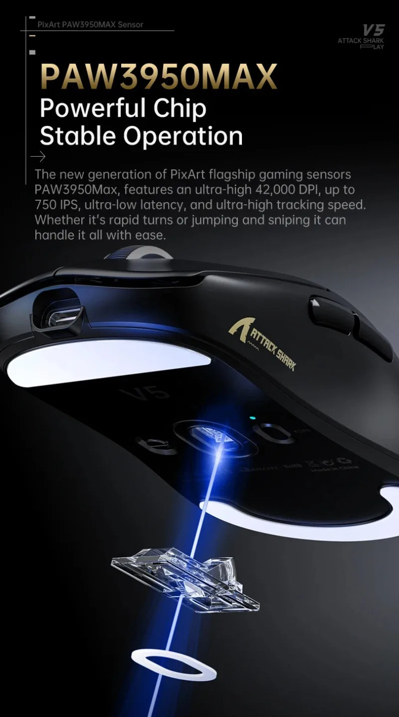 ATTACK SHARK V5 Wireless Gaming Mouse 3-Mode Ultra-Lightweight PAW3950MAX 8KHz Polling Rate For PC Gamer Accessories Gift