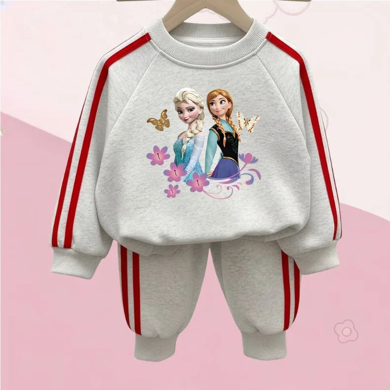 Girls' Frozen "Heart of Sisters" 2-Piece Jogger Set: Pullover Sweatshirt & Striped Pants