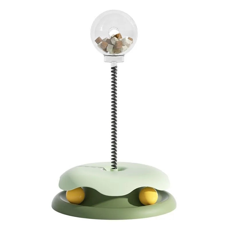 Cat Feeder Toy for Indoor Cat Slow Feeders Spring Toy Funny Track Ball Roller Turntable Exercise and Playing